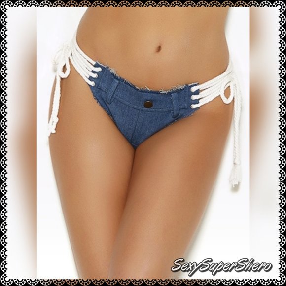 🆕👖Sexy Denim Micro Mini Shorts with Lace-up Side - Picture 5 of 8